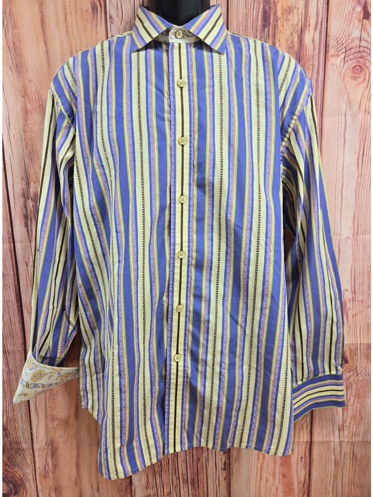 Robert Graham Mens Xl Striped Long Sleeve Button-Up Shirt 100% Cotton